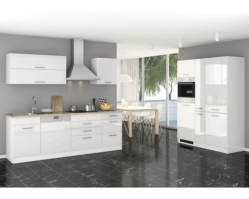 Held Möbel Küchenzeile mit Geräten Mailand 390 cm Frontfarbe weiß hochglanz Korpusfarbe weiß zerlegt