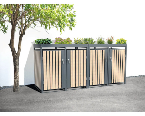 Mülltonnenbox WESTMANN Planta 4 mit Pflanzdach 264 x 84 x 124,5 cm grau-Holzoptik Mülltonnenbox aus Metall und Holz mit Bepflanzung