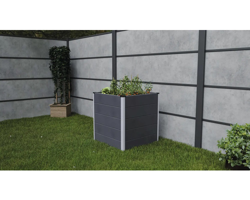 Hochbeet klassisch GroJa Flex Cubus BPC 70 x 70 x 75 cm anthrazit Quadratisches Hochbeet mit Pflanzen im Garten