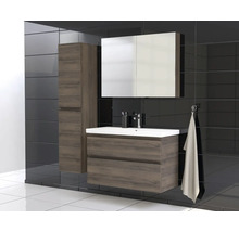 Badezimmer mit Waschtisch, Spiegelschrank und Hochschrank