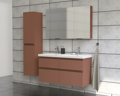 Modernes Badezimmer-Set mit Waschtischunterschrank, Spiegelschrank und Hochschrank