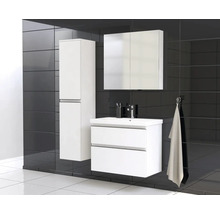 Badezimmer mit Waschbeckenunterschrank, Spiegelschrank und Hochschrank