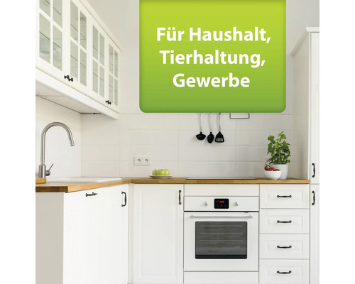 Küchenszene mit Hinweis auf Anwendungsbereiche: Haushalt, Tierhaltung, Gewerbe