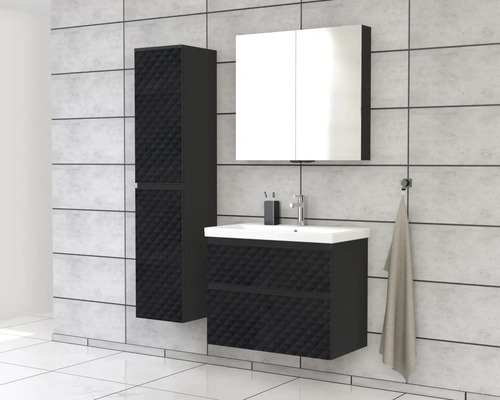 Modernes Badezimmer-Set mit Waschbeckenunterschrank, Spiegelschrank und Hochschrank