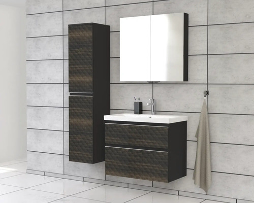 Badezimmer-Set mit Waschtischunterschrank, Spiegelschrank und Hochschrank