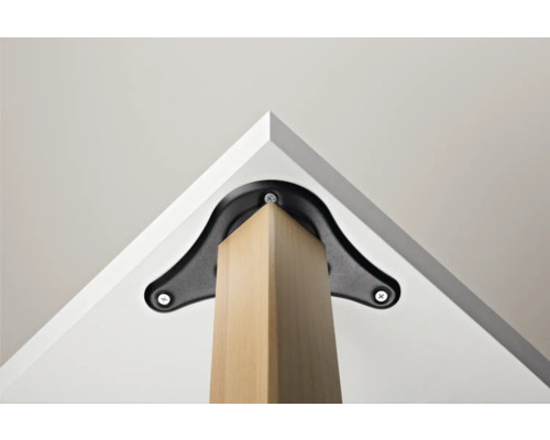 Detailansicht einer Tischbeinbefestigung mit Schrauben