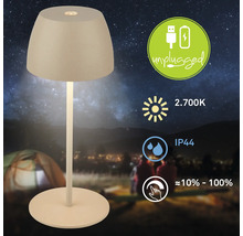 Akkubetriebene Tischleuchte mit LED, geeignet für den Außenbereich mit Schutzart IP44