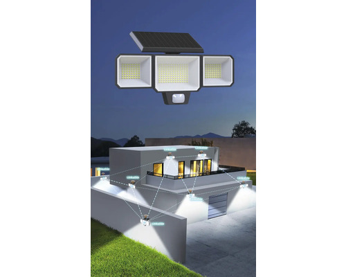 Solarstrahler mit Bewegungsmelder und Verbindungsmöglichkeit zur Ausleuchtung eines Hauses