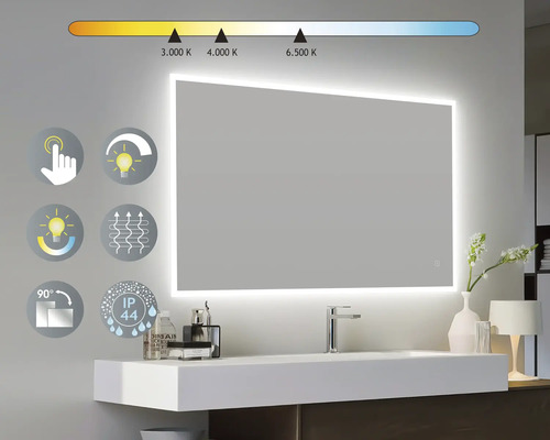 Beleuchteter Spiegel mit Touchfunktion und verschiedenen Farbtemperaturen im Badezimmer