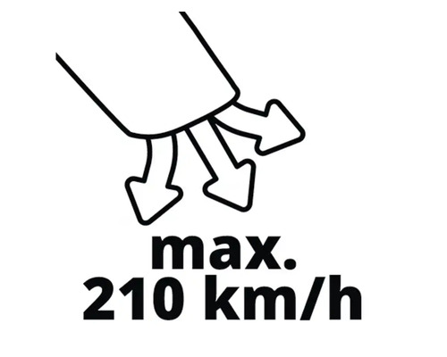 Maximale Gebläsegeschwindigkeit von 210 Kilometer pro Stunde