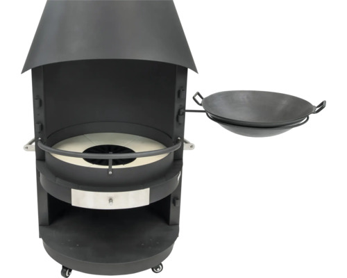 Grillkamin mit Wokpfanne für den Garten