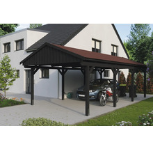 Einzelcarport SKAN HOLZ Fichtelberg inkl. Pfostenanker, rote Dachschindeln 423 x 808 cm