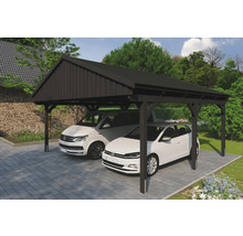 Doppelcarport SKAN HOLZ Fichtelberg inkl. Pfostenanker, schwarze Dachschindeln 618 x 566 cm anthrazit
