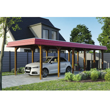 Einzelcarport SKAN HOLZ Spreewald rote Blende inkl. Pfostenanker 345 x 893 cm nussbaum