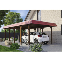 Einzelcarport SKAN HOLZ Spreewald rote Blende inkl. Pfostenanker 396 x 741 cm nussbaum