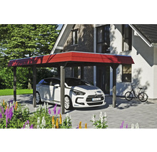 Einzelcarport SKAN HOLZ Wendland rote Blende inkl. Pfostenanker, EPDM Folie 362 x 628 cm schiefer