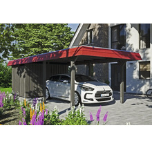 Einzelcarport SKAN HOLZ Wendland rote Blende inkl. Pfostenanker, Abstellraum 362 x 870 cm schiefer