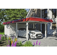 Einzelcarport SKAN HOLZ Wendland rote Blende inkl. Pfostenanker, Abstellraum 362 x 870 cm weiß