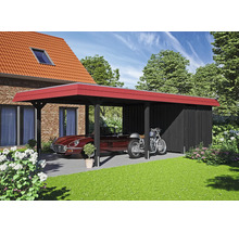 Einzelcarport SKAN HOLZ Wendland rote Blende inkl. Pfostenanker, EPDM Folie, Abstellraum 409 x 870 cm anthrazit