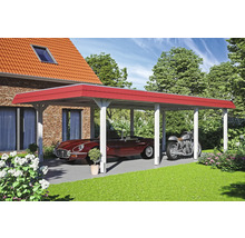 Einzelcarport SKAN HOLZ Wendland rote Blende inkl. Pfostenanker 409 x 870 cm weiß