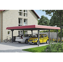 Doppelcarport mit zwei Autos vor einem Haus