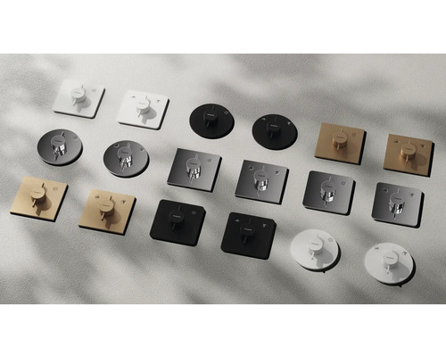 Verschiedene Hansgrohe RainButton Designvarianten für Duschen