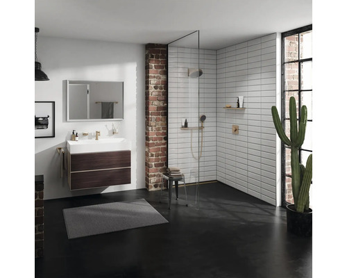 Badezimmer mit Waschtisch, Dusche, Spiegel und Dekoration im modernen Stil