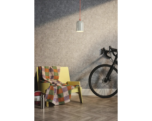 Szene mit Stuhl, Decke, Lampe, Fahrrad und Dekorativer Wand
