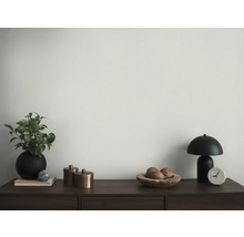 Dekoratives Arrangement mit Pflanze, Lampe und Holzschale auf Kommode