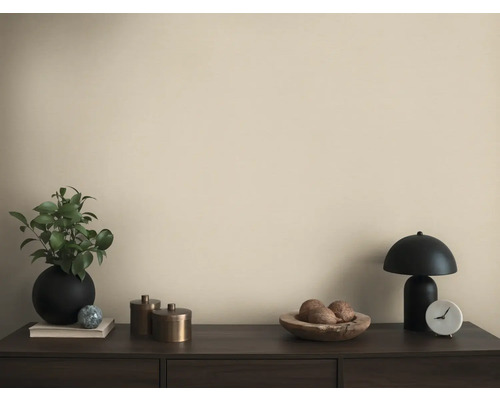 Dekorative Gegenstände wie eine Pflanze, eine Lampe und eine Schale auf einer Kommode