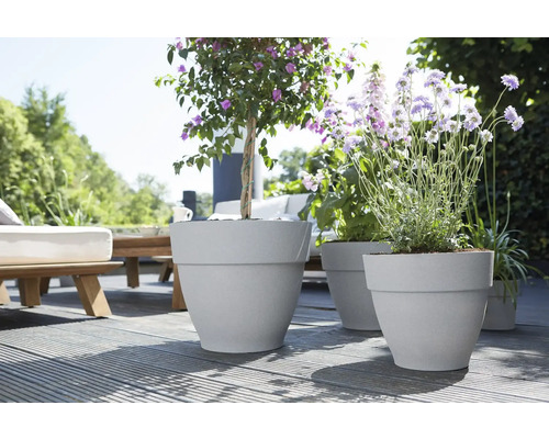 Blumenkübel mit Bepflanzung auf einer Terrasse