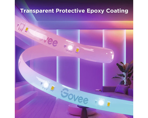 Govee LED Streifen mit transparenter Epoxidharzbeschichtung in einem Wohnzimmer