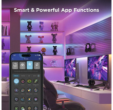 Intelligente App-Funktionen in einem Gaming-Zimmer mit LED-Beleuchtung, die über eine Smartphone-App gesteuert wird.