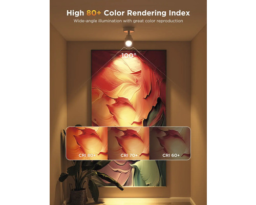 Szene mit Deckenleuchte und Kunstwerk zur Illustration des Farbwiedergabeindex.