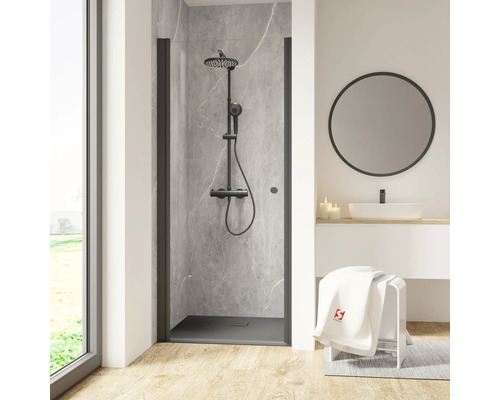 Duschtür in Nische mit Drehtür SCHULTE Garant 2.0 ExpressPlus 90 x 200 cm Profil schwarz Klarglas schmutzabweisende Glasbeschichtung Türanschlag links