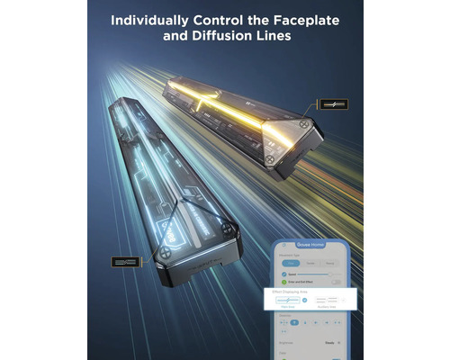 Zwei Leuchtelemente mit einstellbaren Lichtlinien und App Steuerung