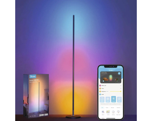 Govee RGBICW Stehlampe mit Smartphone App und Produktverpackung