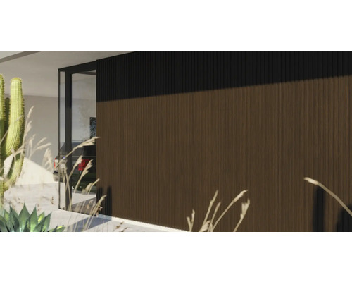 Moderne Fassadengestaltung mit Holzpaneelen und Fenstern