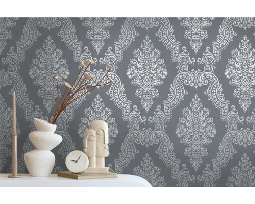 Dekorative graue Tapete mit Ornamentmuster