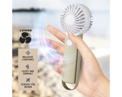 Handventilator mit drei Geschwindigkeitsstufen, inklusive Ladekabel, leicht und kompakt, perfekt für Reisen