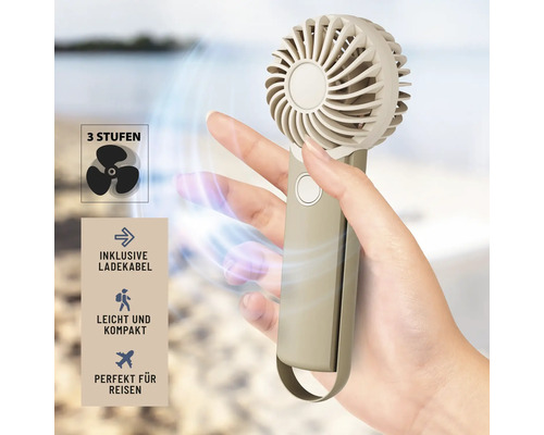 Handventilator mit drei Geschwindigkeitsstufen, inklusive Ladekabel, leicht und kompakt, perfekt für Reisen