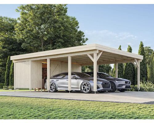 Doppelcarport Palmako Karl 40,6 m² inkl. Geräteraum 555 x 732 cm tauchgrundiert weiß