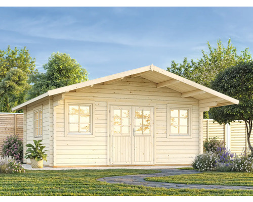 Holzgartenhaus mit Doppeltür und Fenstern