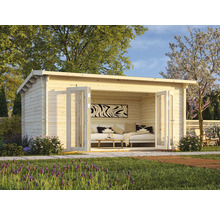 Gartenhaus Palmako Ines 13,7 m2 Bifold inkl. Fußboden 524 x 379 cm hellgrau-weiß