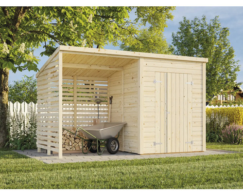 Holzschuppen mit Gerätehaus und Holzlager im Garten