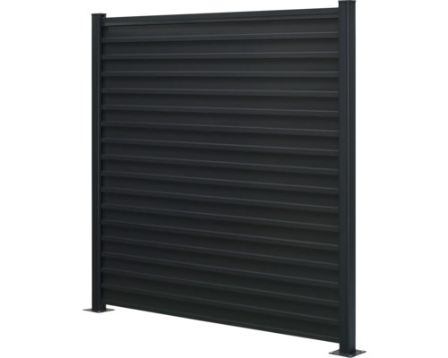 Gartenzaun aus Metall mit horizontalen Lamellen für Sichtschutz