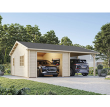 Holzgarage mit zwei Stellplätzen und zwei Autos