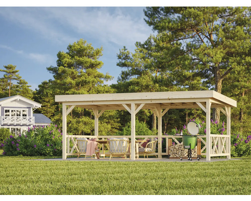 Pavillon Palmako Lenna 16,6 m² Set 307 inkl. Geländer 588 x 300 cm tauchimprägniert