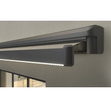 Kassettenmarkise 5x3 Stoffdessin 5836 (Berry) Gestell DB703 dunkelgrau Motor Rechts inkl.LED-Beleuchtung (Ausfallprofil),Fernbedienung