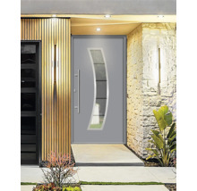 Moderne Haustür mit Glaseinsatz und Edelstahlgriff